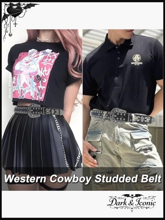 Western Cowboy Studded Belt with Punk Style Faux Leather main image 6